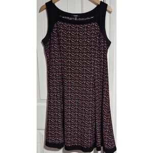 Chaps XL Vintage‎ Patterned Midi Scoop Sleeveless Dress. Black, Fuschia& White